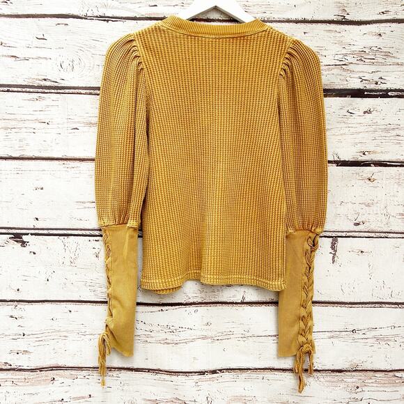FREE PEOPLE Braided Sleeve Waffle Knit Sweater Sz XS - Picture 5 of 6